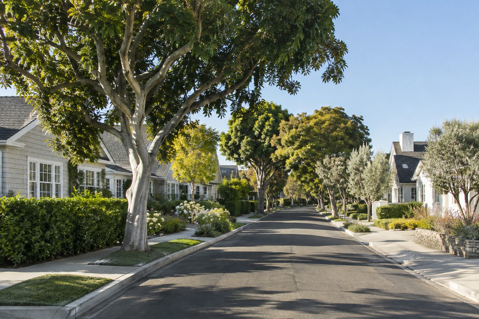A two story home on a quiet Newport Beach street