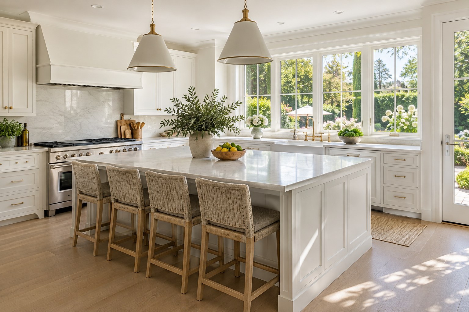 A bright kitchen in afternoon light, illustrative